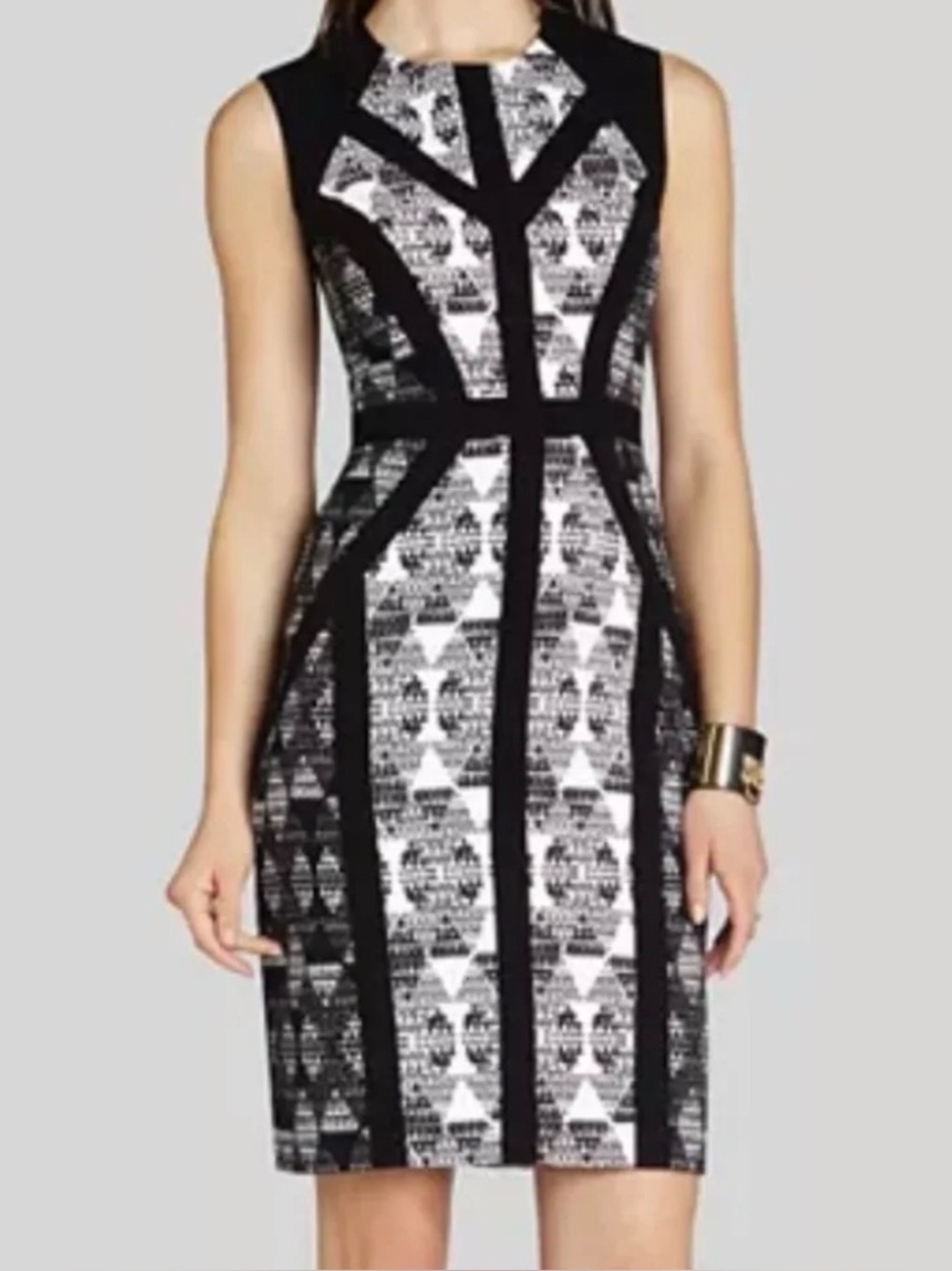 BCBGMaxAzria “Holly” Black and White Geometric Midi Dress